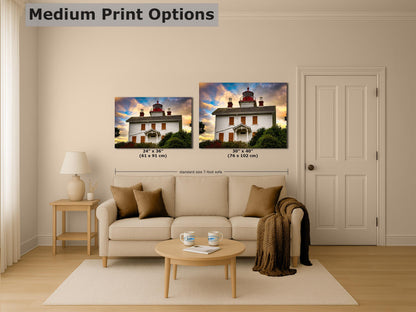 Yaquina Bay Lighthouse Picture, Oregon Coast Ocean Picture, Pacific Northwest Beach Photo Wall Art for Office and Relaxation
