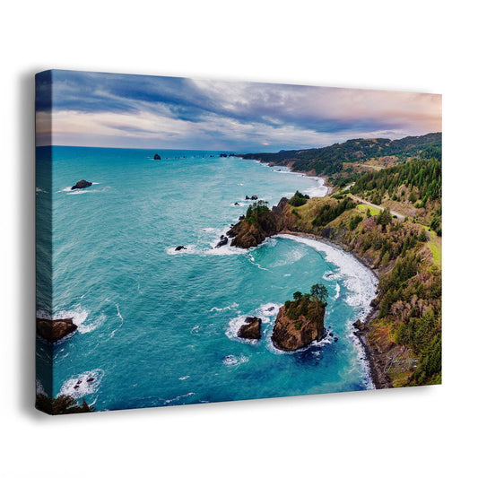 Aerial Oregon Coast Ocean Picture, Pacific Northwest Nature Photo Relaxation Artwork for Meditation, Apartment, Office & House Décor