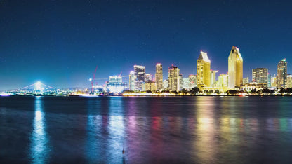 San Diego Skyline Wall Art Home Decoration, Southern California Wall Art, Cityscape at Night in Premium Paper, Canvas and Aluminum Metal