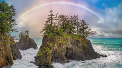 Oregon Coast Ocean Picture, Pacific Northwest Rainbow Nature Photo Relaxation Artwork for Meditation, Apartment, Office & House Décor