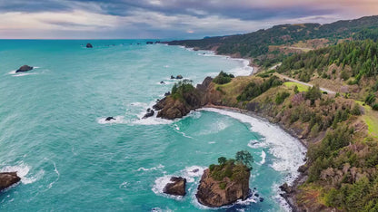 Aerial Oregon Coast Ocean Picture, Pacific Northwest Nature Photo Relaxation Artwork for Meditation, Apartment, Office & House Décor