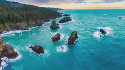 Aerial Oregon Coast Ocean Picture Panorama, Pacific Northwest Nature Photo Relaxation Artwork for Meditation, Apartment, Office & House Décor