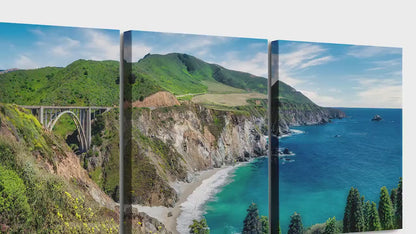 Bixby Bridge Ocean Picture, Big Sur California Coastline Nature Photo Panorama, Relaxation Artwork for Meditation, Office, & House Decor