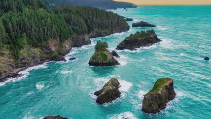 Aerial Oregon Coast Ocean Picture Sunrise, Pacific Northwest Nature Photo Relaxation Artwork for Meditation, Apartment, Office & House Décor