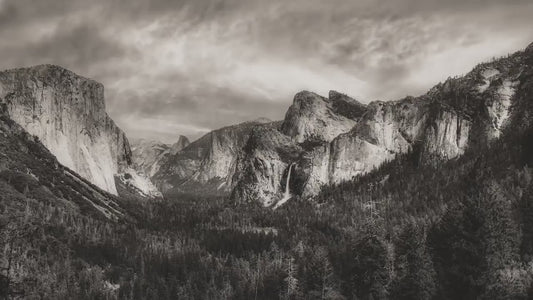 Tunnel View Yosemite National Park Mountain Picture Black and White Nature Photo Relaxation Artwork for Mediation, Office, & House Decor