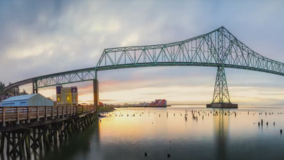 Astoria-Megler Bridge Picture Sunset, Oregon Coast Ocean Picture, Pacific Northwest Relaxation Decor for Meditation, Office, and House Decor
