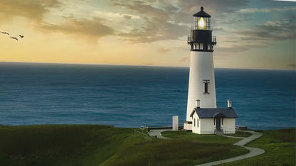 Yaquina Head Lighthouse Picture, Oregon Coast Ocean Picture, Pacific Northwest Beach Photo Wall Art for Office and Relaxation