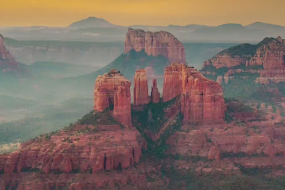 Cathedral Rock Aerial Sunrise, Sedona Arizona Desert Picture Nature Photo Relaxation Artwork for Meditation, Office, and House Decor