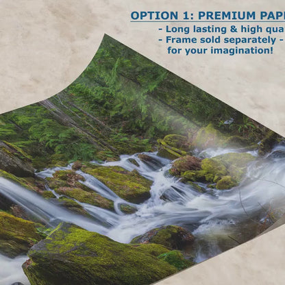 Oregon Waterfall Picture, Pacific Northwest Nature Photo Relaxation Artwork in Bohemian Style for Meditation, Office, Apartment, House Decor