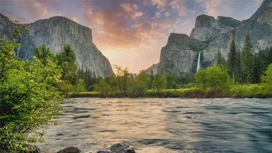 Yosemite National Park Mountain Picture Nature Photo Relaxation Artwork with El Capitan, Bridalveil Falls for Mediation & House Decor