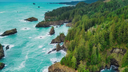 Aerial Oregon Coast Ocean Picture, Pacific Northwest Nature Photo Relaxation Artwork for Meditation, Apartment, Office & House Décor