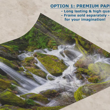 Oregon Pacific Northwest Waterfall Picture Nature Photo Relaxation Artwork in Bohemian Style for Meditation, Office, Apartment, House Decor