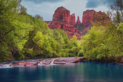 Cathedral Rock with Oak Creek, Sedona Arizona Desert Picture Nature Photo Relaxation Artwork for Meditation, Office, and House Decor