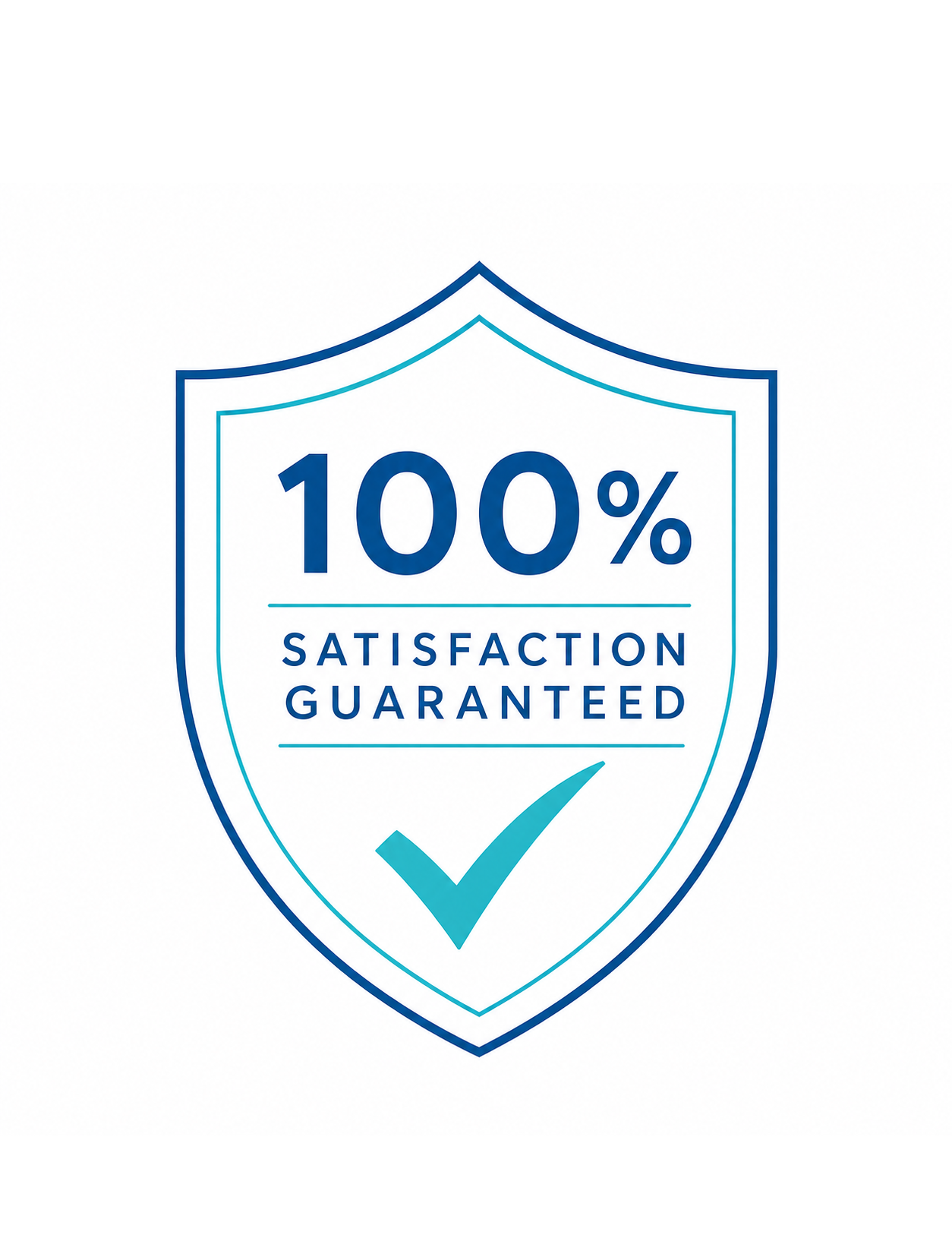 A digital graphic of a shield badge with the text '100% SATISFACTION GUARANTEED' and a teal checkmark on a white background.