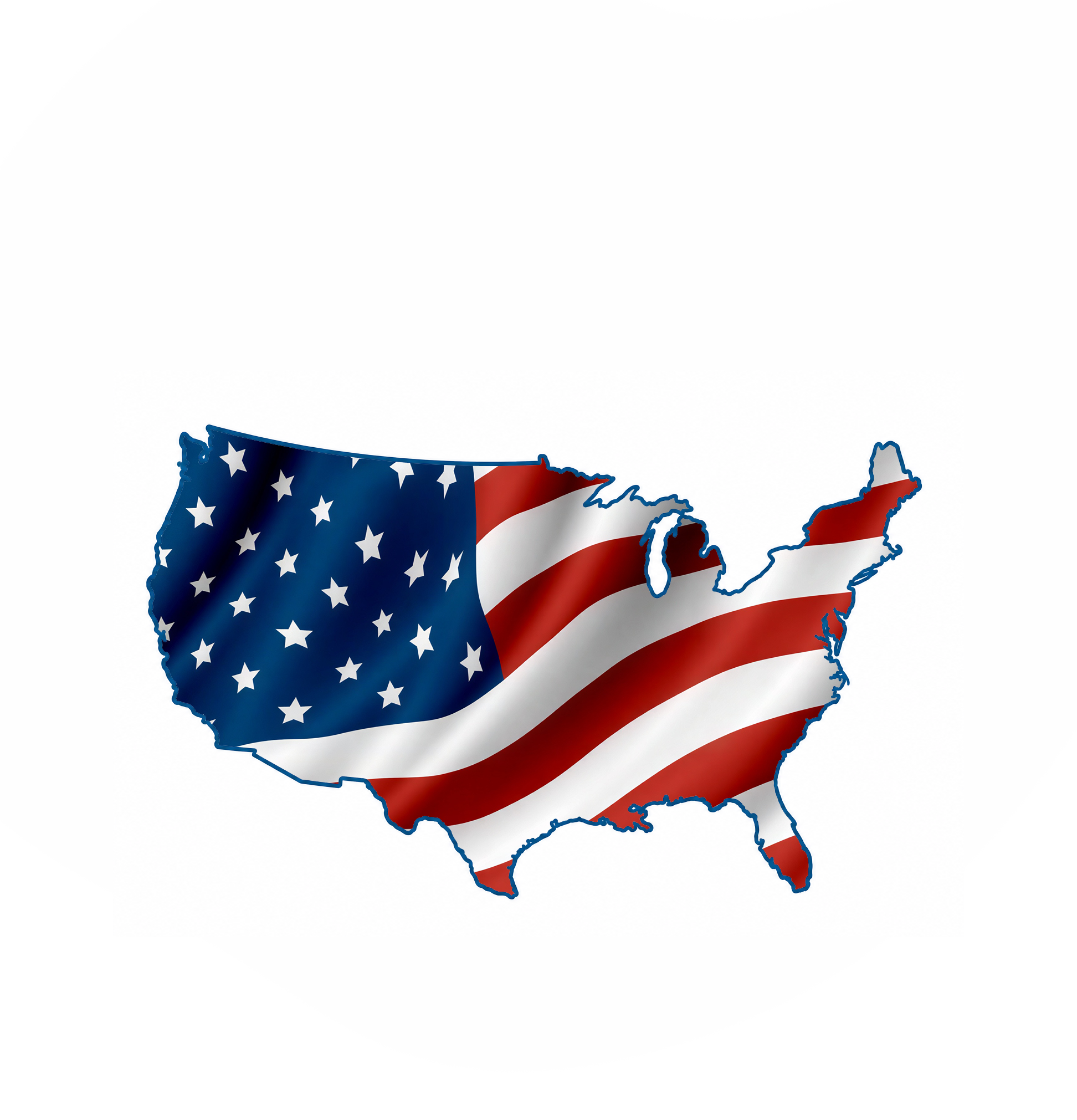 A stylized map outline of the United States filled with an American flag pattern, shown on a plain white background.